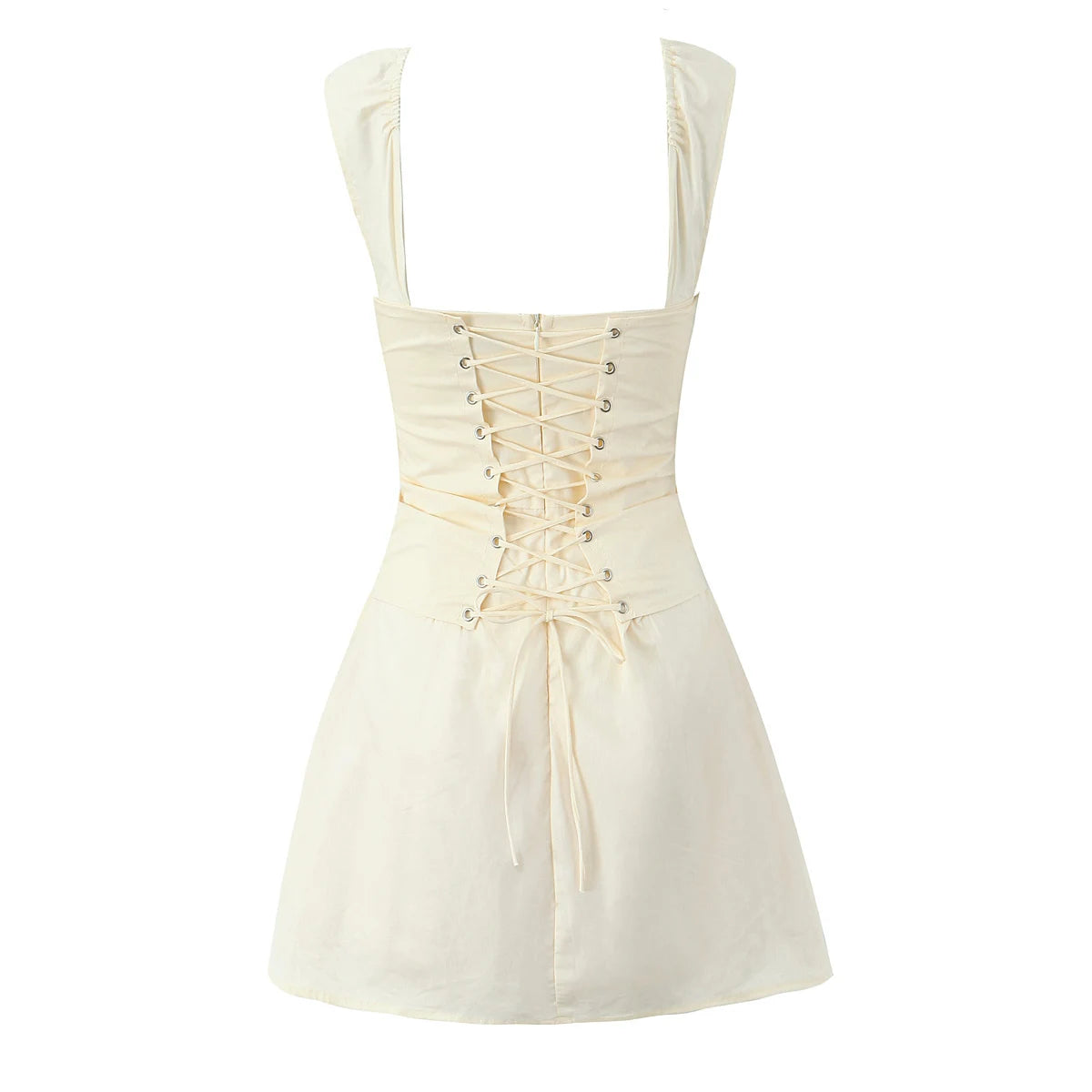 Cyflymder  Elegant Summer Beige Mini Dresses Women Sexy Strappy Cotton Ruffle Sleeveless Vocation Party Ladies Dress Vestidos New