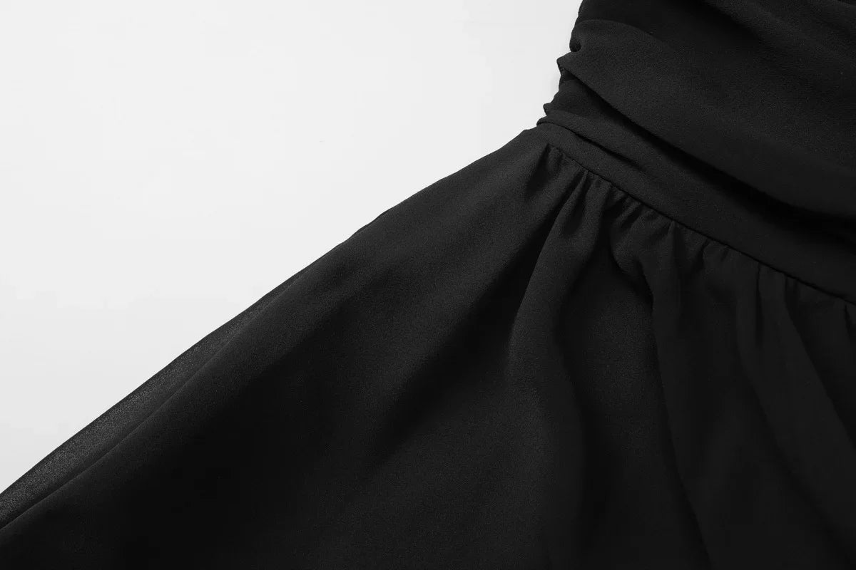 Cyflymder  Solid Camisole Chiffon Mini Dress Women Fashion Ruched Strapless Spaghetti Straps Backless A-line Holiday Party Outfits Clubwear