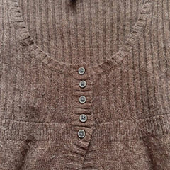 Cyflymder  Ribbed Knit Cardigan With Low Round Neck Button Front Y2K Flared Hem Long Sleeved Slim Fit Retro Sweater Top Punk High Street