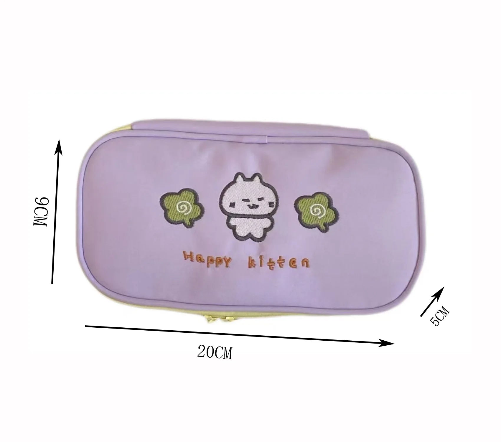 Cyflymder  Cute Cartoon Embroidery Pencil Case for Kids Boy Girl Kawaii Clover Kitten Stationery Organizer Portable Large Capacity Pen Bag