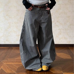 Cyflymder   Fashion Low Waist Striped Casual Pants Women Loose Straight Wide-leg Pants Trousers