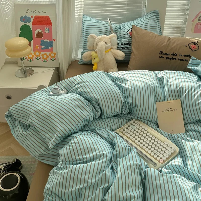 Cyflymder  European Striped Grid Bedding Set Fashion Soft and Breathable Bedclothes for All Seasons Luxury Cozy Printed Quilt Cover Set