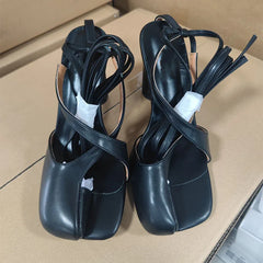Cyflymder   Summer spilt toe women sandals high heel lace up slides