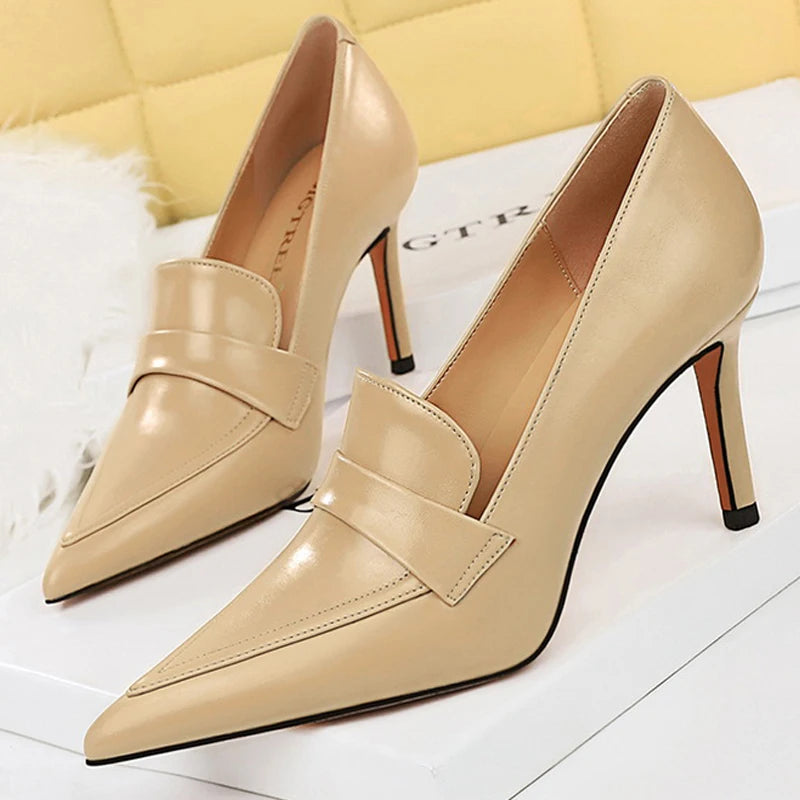 Cyflymder Shoes Retro Pointed Toe Women Pumps Leather Shoes High Heels Versatile Stilettos Elegant Women Heels Ladies Shoes 2025