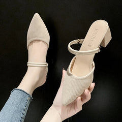 Cyflymder Summer New Fashion Pointed Toe Fashion Two-wear Comfortable Sandals Thick Heel Sexy Elegant Fashion Slippers