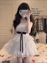 Cyflymder  Hot Girl Spaghetti Strap Polka Dot Dress Women's Summer Bow Slim Fit A-line Short Dress Fashion Female Clothes