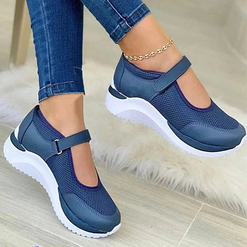 Cyflymder  Round Head Knitted Women's Thick Sole Single Shoes Women's Large Size 35-43 Grid Casual Women's Shoes Sneakers Women
