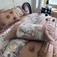 Cyflymder  Vintage Flowers Print Lace Patchwork Egyptian Cotton Bedding Set Duvet Cover Bed Sheet/Bed Skirt/Fitted Sheet Pillowcases 4Pcs