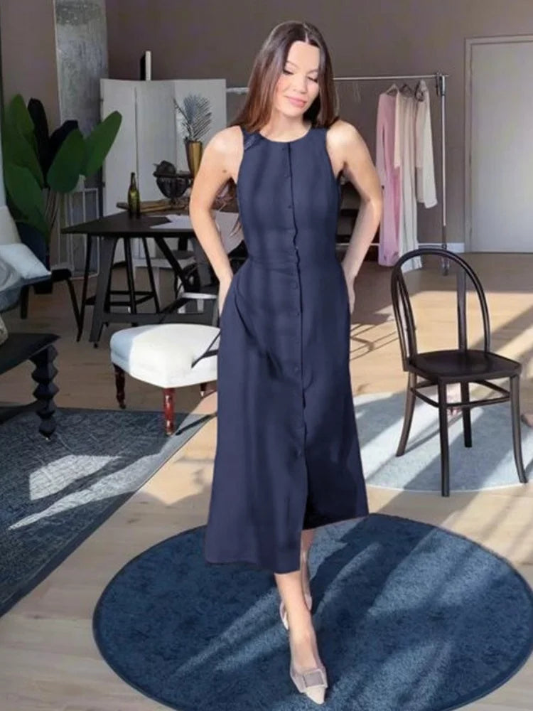 Cyflymder  Dress Women Wholesale 2025 Summer New Style Cross Border Trade Sleeveless Buttons Cinched Waist Stylish Elegant Style