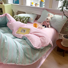 Cyflymder   Nordic Stripe Two-Tone Bedding Set High Quality Skin-Friendly Bedclothes with Shell Edge Comfort Colorfast Bed Sets for Single