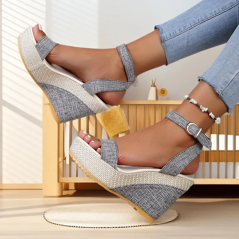 Cyflymder  Slope heel open-toed high-heeled sandals women's large size waterproof table cloth cool slippers wish source