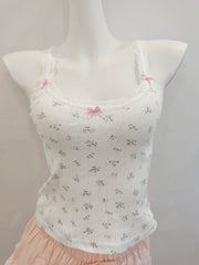 Cyflymder  Sweet Floral Crop Tops Women Summer Pink Bow Decoration Cotton Tops for Sweet Girls Lolita Style Cute Camis
