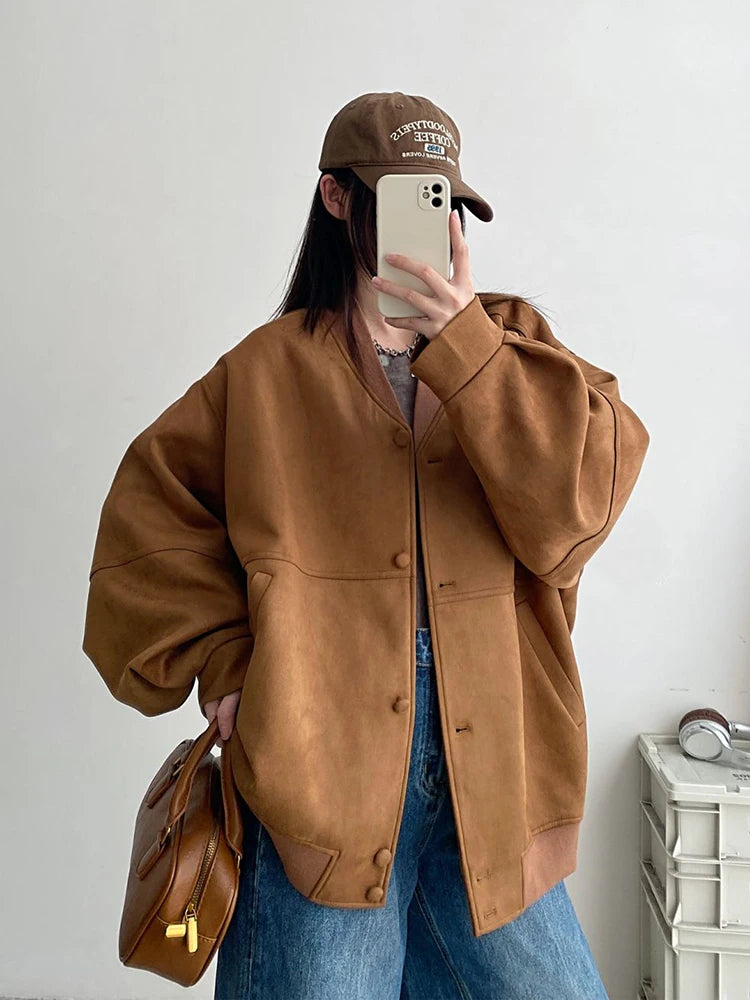 Cyflymder  American Y2K Jackets Women Streetwear Loose Faux Suede Coat Vintage Long Sleeve Harajuku Bf Oversize Hip Hop Outwear New