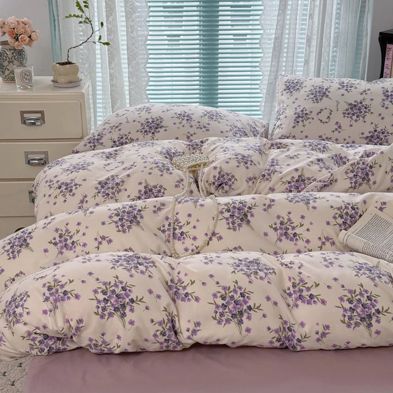 Cyflymder  INS Korean Style 2025 Floral Bedding Sets New Skin Friendly Soft Washed Cotton Printed Bed Sheet Sets
