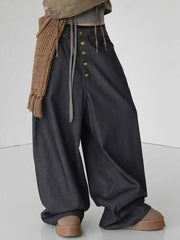 Cyflymder  90S Vintage Oversized Denim Pants Y2K Low Waist Baggy Jeans Japanese Harajuku Single Button Long Trousers Fashion Jeans Women
