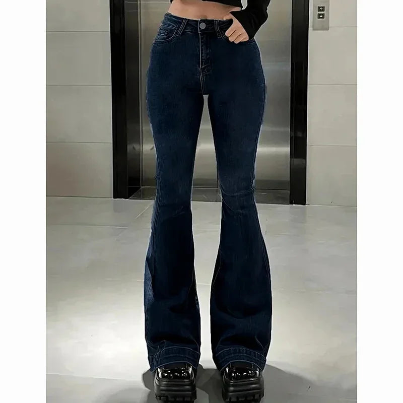 Cyflymder  Lady Vintage High Waist Flared Jeans Girls Stretchy Bootcut Denim Pants Women Slimming Thin Bell Bottoms Casual Trousers