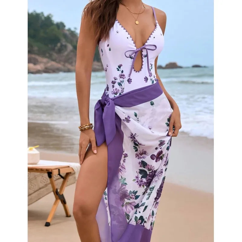 Cyflymder  2 Piece Sets Bikini With Skirt Swimwear Women Bathing Suit Summer New Ruffle Splice Beachwear Holiday Bikini Cover Ups Outfits