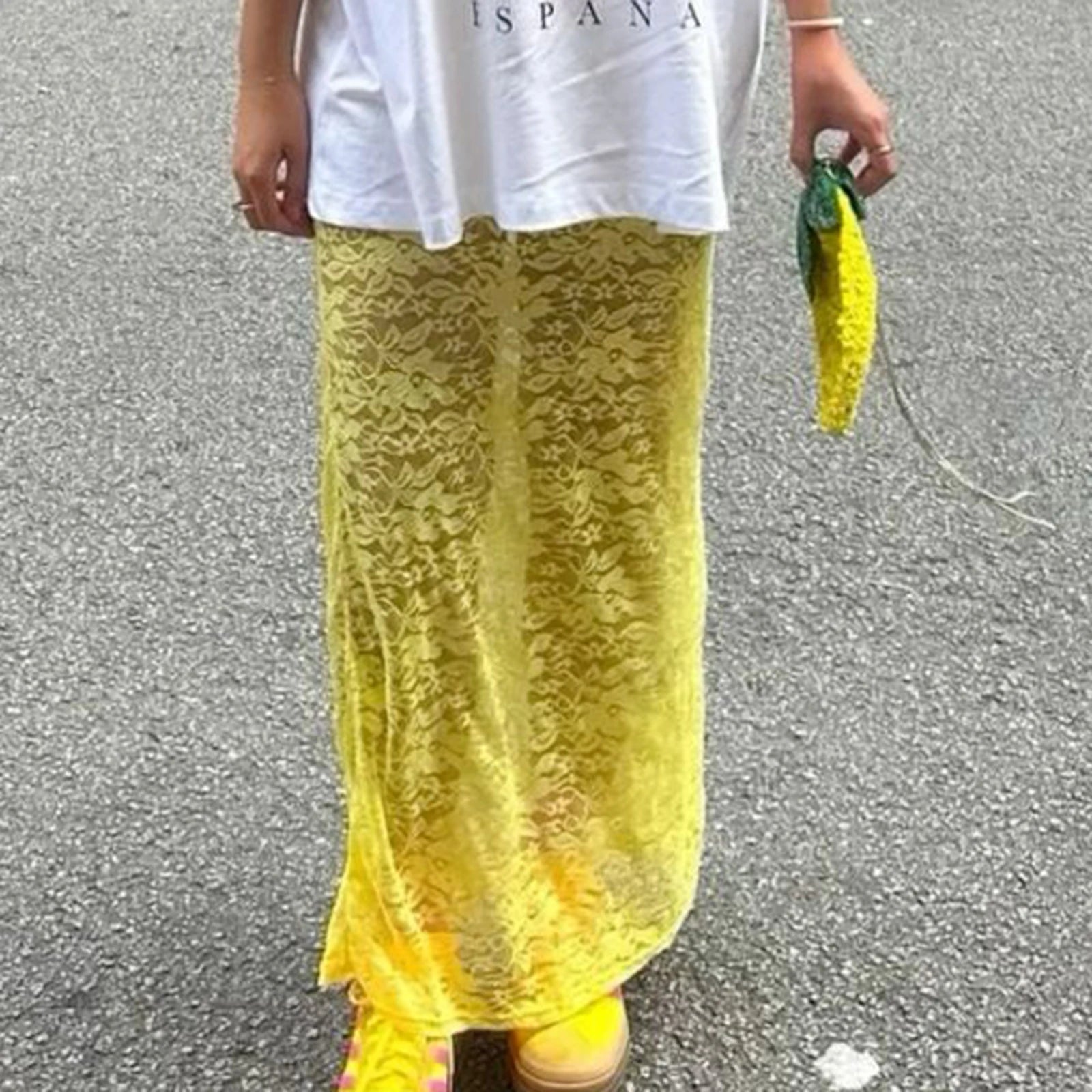 Cyflymder  Women's Summer Lace Long Skirts Elegant Low Waist Solid Color See-Through Midi Skirts Slim Fit Skirts