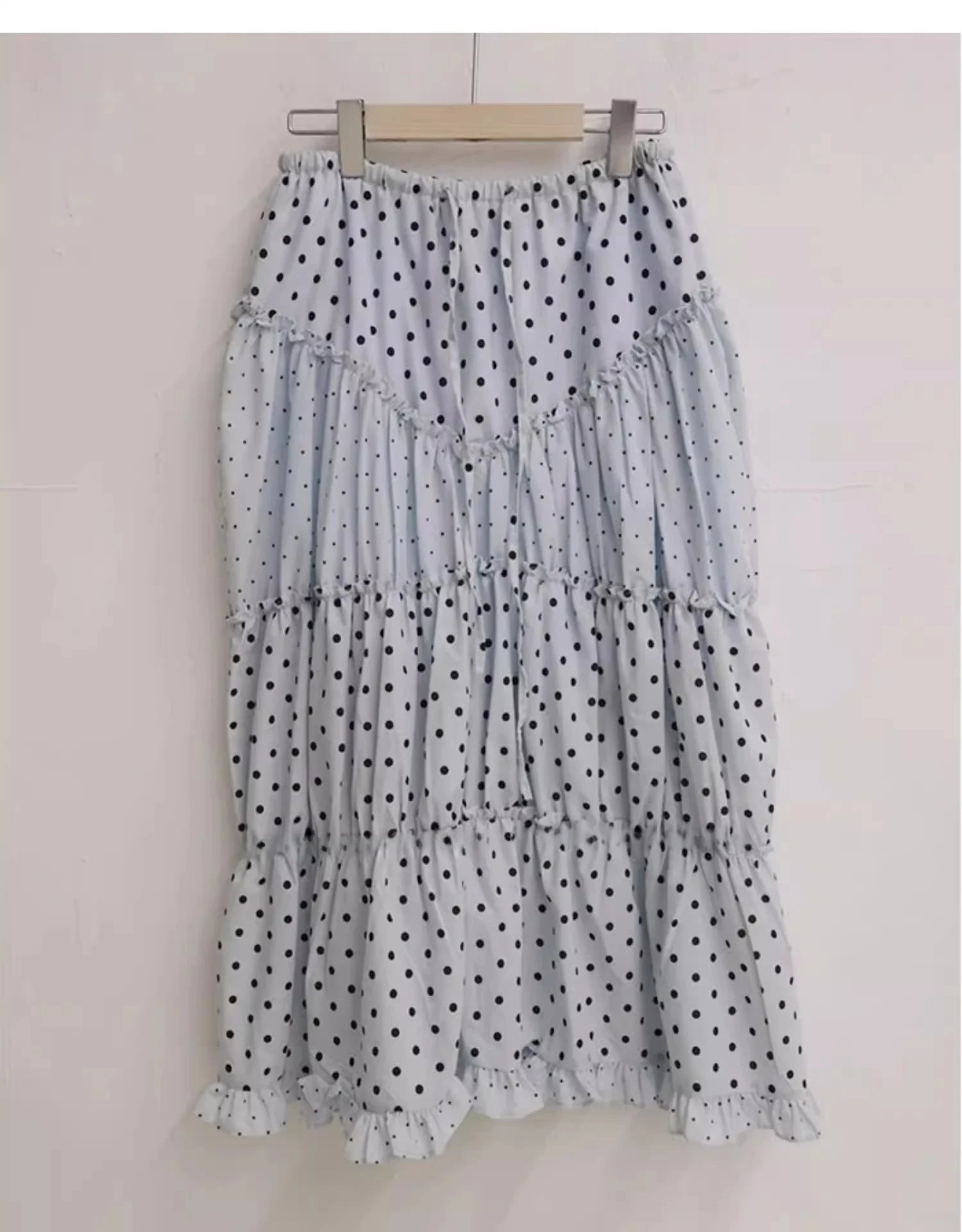 Cyflymder  Oxygen Girl Retro Polka Dot f-length Skirt with Pleated Lace Elastic Waist A-line Mid-length Commute Sle Summer 2025