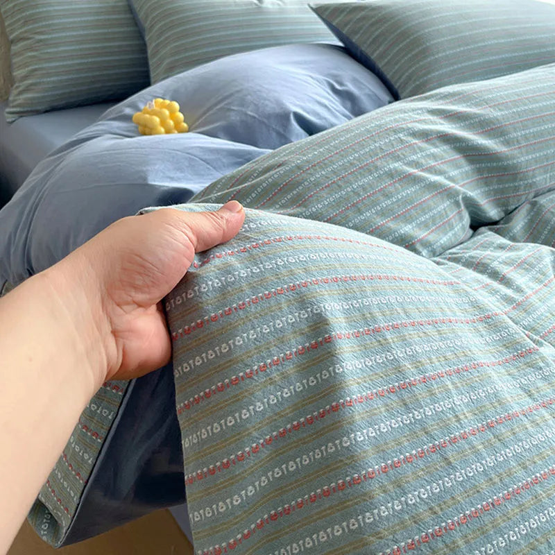 Cyflymder  Luxury Pure Cotton Striped Jacquard Bedding Set High Quality Non Fading Ultra Soft Duvet Cover Kit Adult Home Decor for Bedrooms