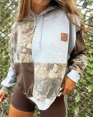 Cyflymder  Women's Fashion Loose Long Sleeved Hooded Drawstring Pocket Hoodie Patchwork Print Top Hoodies Autumn Winter Casual Sweatshirt