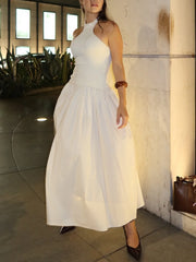 Cyflymder  Elegant backless dress for women casual knitted tight top stitching pleated long skirt summer party dinner date sexy midi skirt