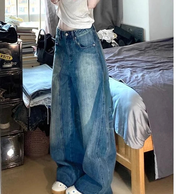 Cyflymder  American Vintage Baggy Women Jeans Y2K Fashion Streetwear Distress Raw Edge Straight Pants Harajuku High Waist Pocket Trousers