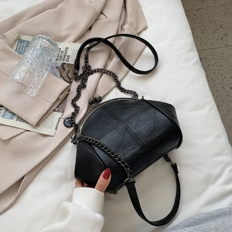 Cyflymder New Vintage Two Straps Shell Lock Bag Chain For Women Shoulder Crossbody Bags 2022 PU Leather Tote Women's Handbags Purses