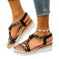 Cyflymder  Fashion T-Strap Platform Sandals for Women New Mix Color Elastic Band Wedge Sandals Woman Summer Daily Open Toe Sandalias Female