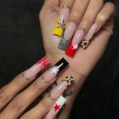Cyflymder  24pcs Sweet Cool y2k Star Press on Nails Leopard Print French Long Ballet Fake Nails for Women Wearable Gothic Punk False Nails