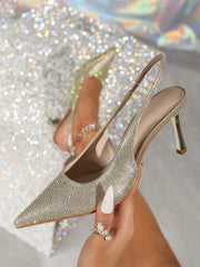 Cyflymder  Womens Bridal Shoes Satin Diamante Ladies Slingback Party Pointed Court Shoes Size