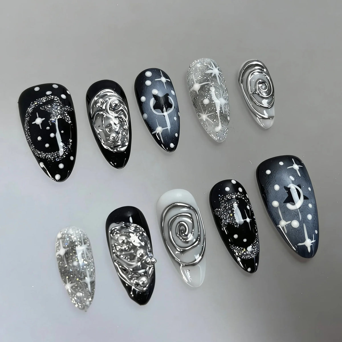 Cyflymder  24pcs Diamond Love Design Nails Sets Press on Purple Short Almond False Nails Tips Wearable Rhinestone French Oval Fake Nail Art