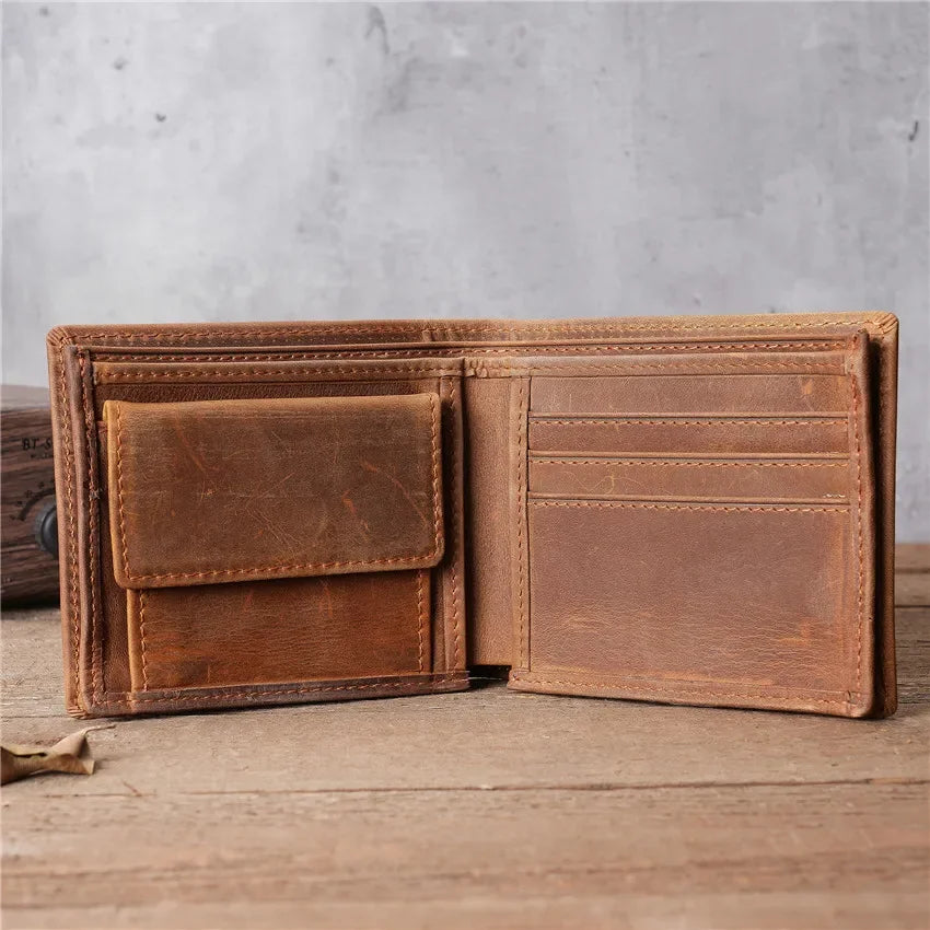 Cyflymder  Genuine Leather Men's Wallet Short Money Clip Soft Leather Purse for Man Buckle Multi Card Position Zippe Wallet Men
