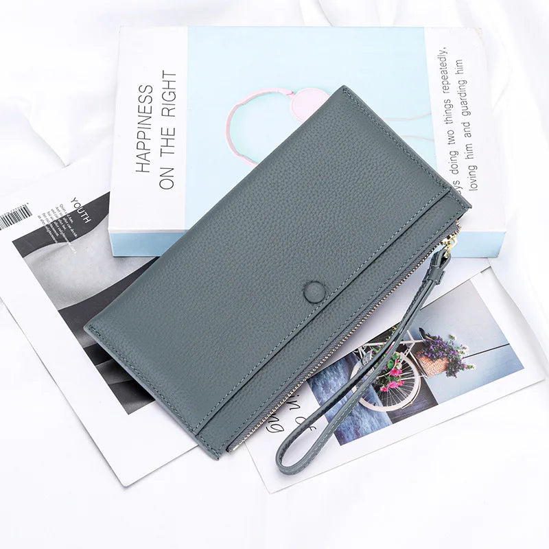 Cyflymder  Genuine Leather Women Long Wallet Female Wallets Ladies Clutch Cow Leather Coin Purse Credit Card Holder Wrist phone purse