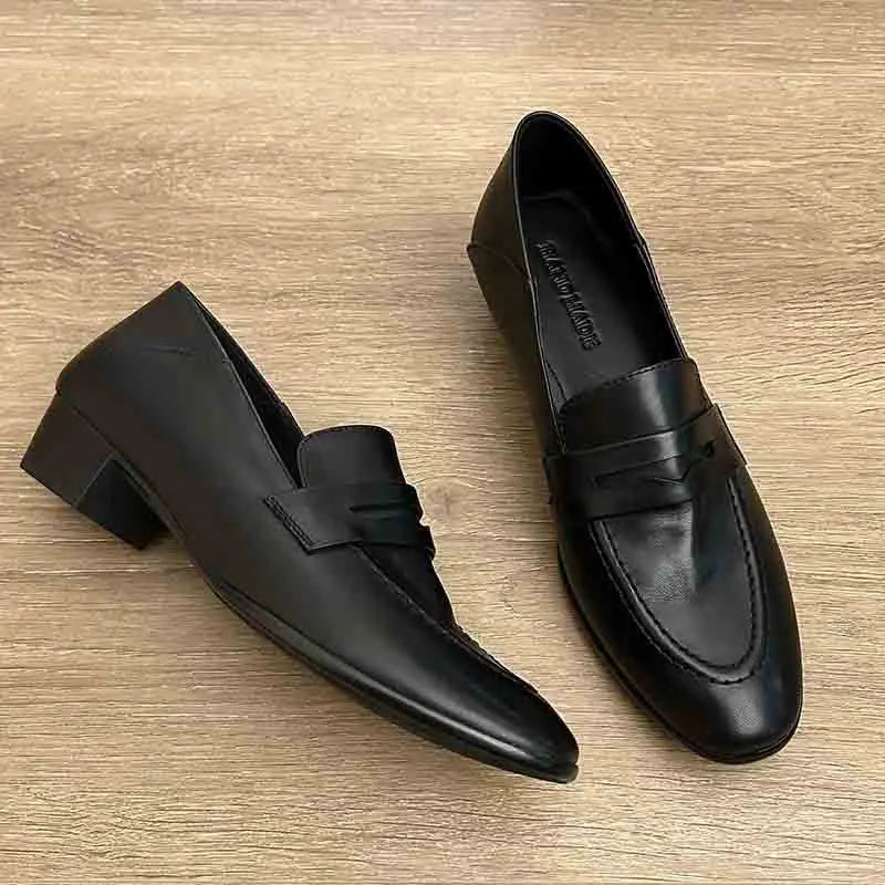Cyflymder  Women's Black Penny Loafers Leather Slip On Loafers for Women Comfortable Low Heel Dress Shoes Handmade Casual Office Shoes Lady