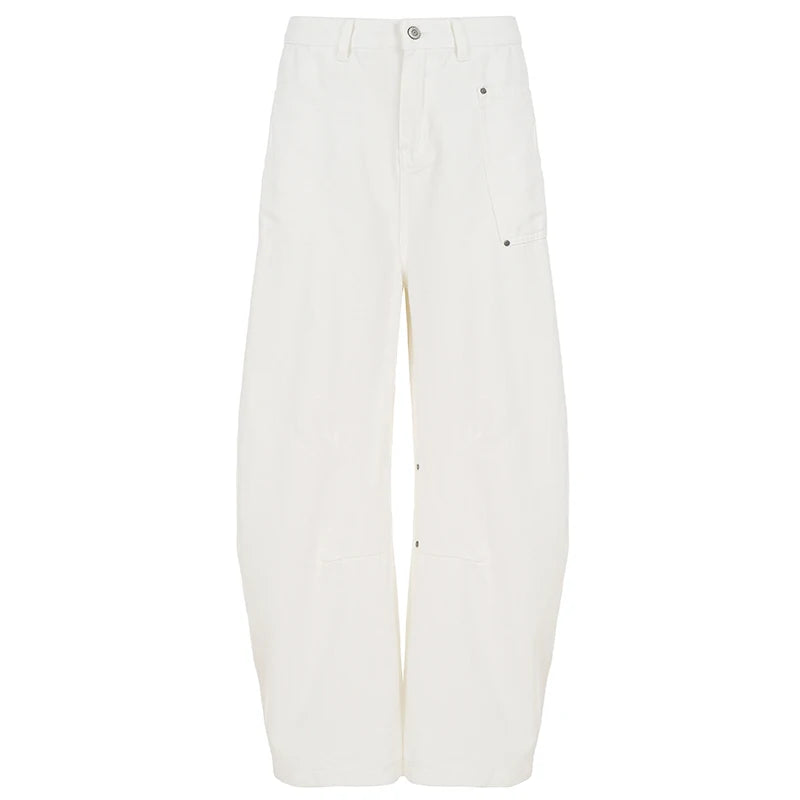 Cyflymder   White Streetwear Wide-Leg Jeans For Women Chic Y2k Low Waist Denim Pants Harajuku All match Loose-Fit Trousers Casual