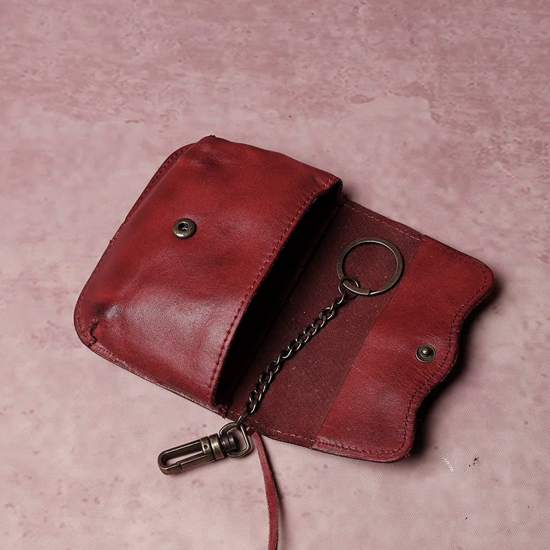 Cyflymder  Men's cowhide key bag car driver's license card bag ladies cowhide coin purse wallet retro leather waist hanging keychain