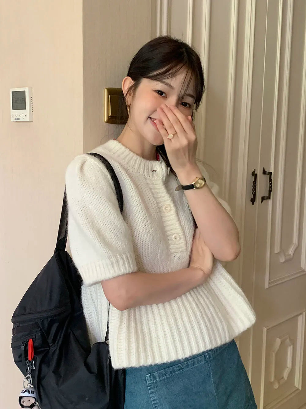 Cyflymder  Chic Autumn New Sle Retro Splicing Lace Trim Soft Bubble Sve Knitted Sweater Women's Faionable Commute Loose Fit