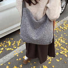 Cyflymder   Women Woolen Tote Bag Plush Hobo Bags Large Capacity Soft Texture Handbags Commuter Zipper Shoulder Bag Adjust Shoulder Strap
