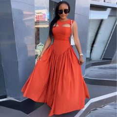 Cyflymder  Summer New Elegant Round Neck Hollow Out Slimming Dress For Women Clothing Cross-border Sleeveless Medium-length Dress