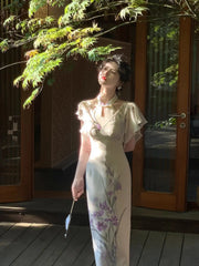 Cyflymder  Chinese Style Improved Cheongsam Spring Summer New Retro Hollow Out Temperament Dress Short Sleeve Slim Qipao Dresses