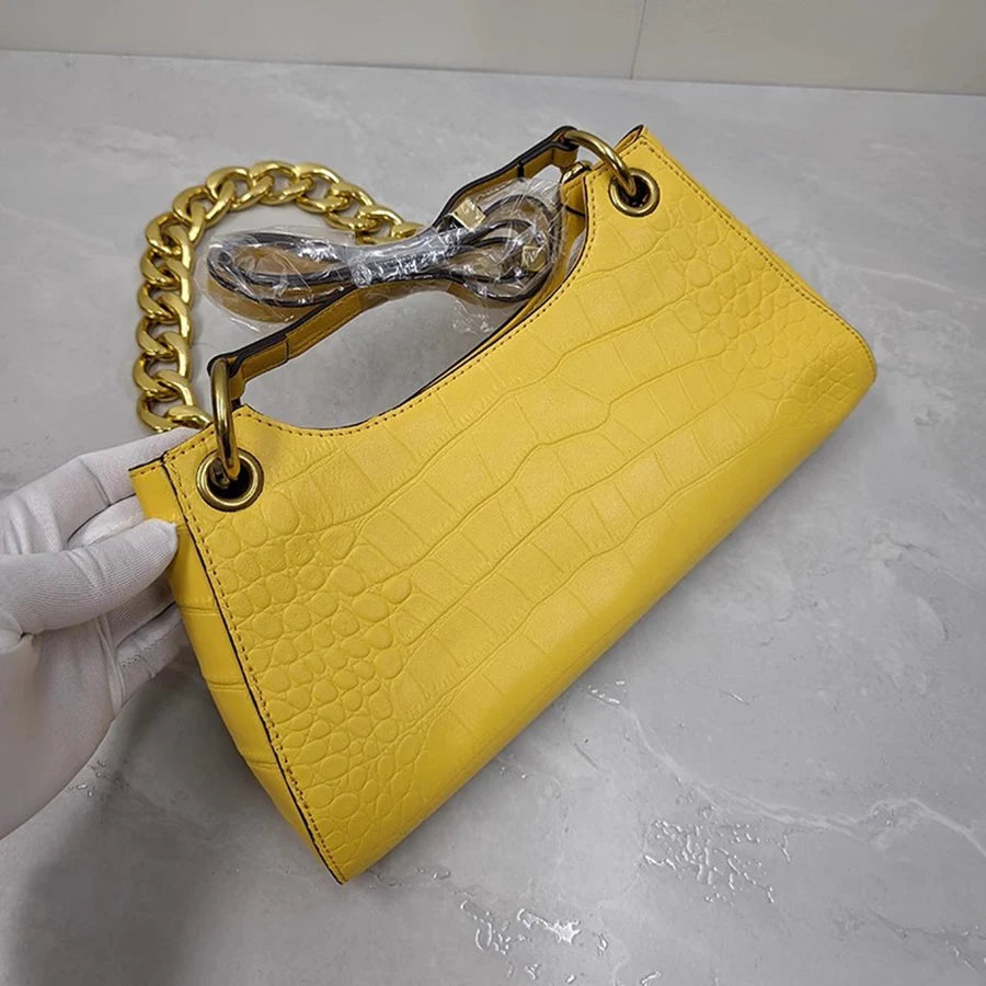 Cyflymder  Crocodile Pattern Leather Handbag Y2k Alligator Single Shoulder Bag Fashion Hot Girl Thick Chain Summer Punk Underarm Bag  ﻿sac