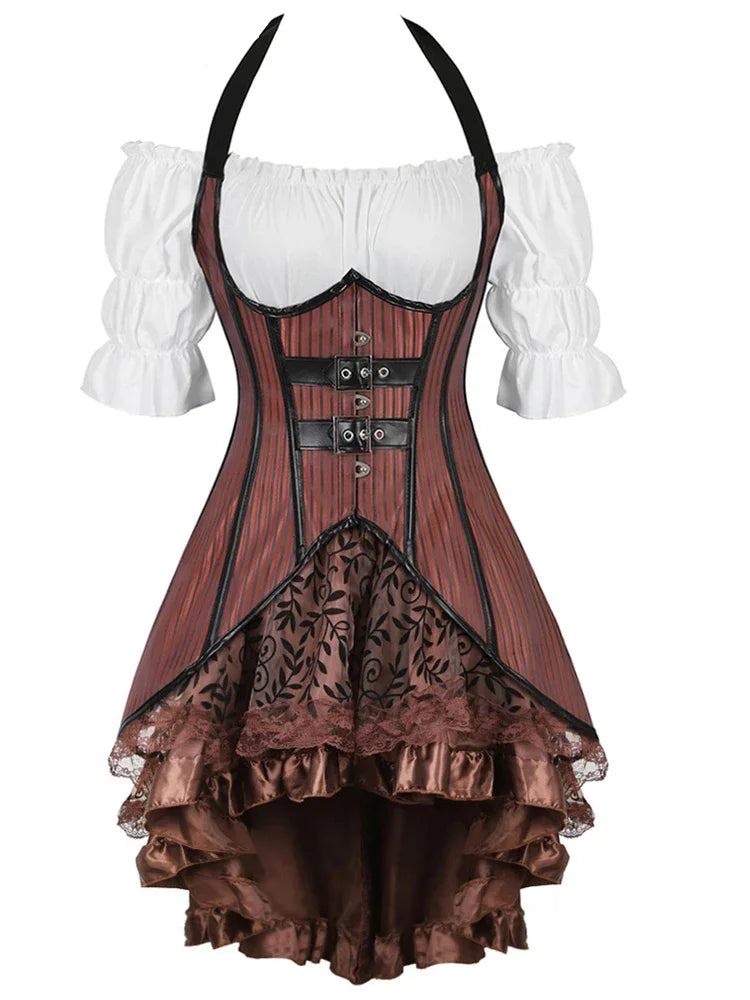 Cyflymder  Steampunk Corset Skirt Blouse Halter Striped Underbust Bustiers Gothic Bustier Corsette Halloween Party Outfits Carnival Costume