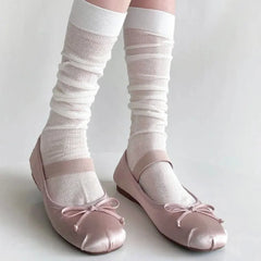 Cyflymder   Brand Big Size 34-44 Round Toe Pink Ballerina Flats Satin Mary Jane Shoes White Fairy Style Sweet Lolita Ballet Shoes Women
