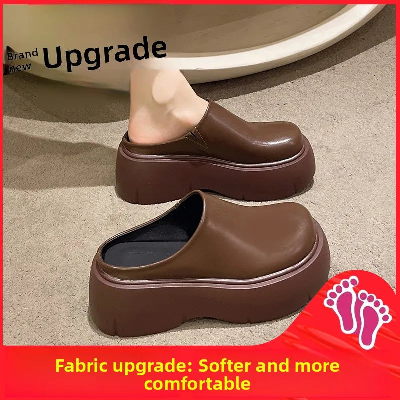 Cyflymder  Bla Thi Bot High Heel Slippers for Women Spring Autumn Outdoor Wear New Sle Covered Head f Slippers Retro