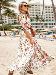 Cyflymder  New Elegant Floral Print Women's Dress, Half Sleeved Long Pants Dress, Summer Vacation Beach Dress