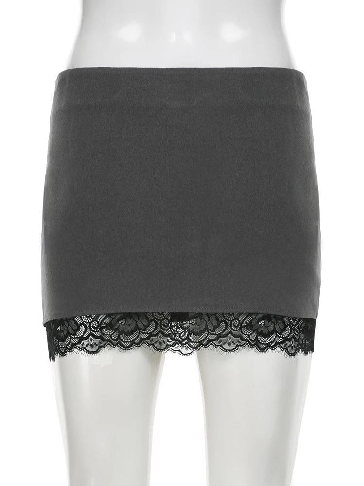 Cyflymder  Basic Slim Lace Trim Bodycon Skirts Casual Sexy Solid Low-Waist Supper Mini Skirts Women 2025 Summer Fashion Streetwear
