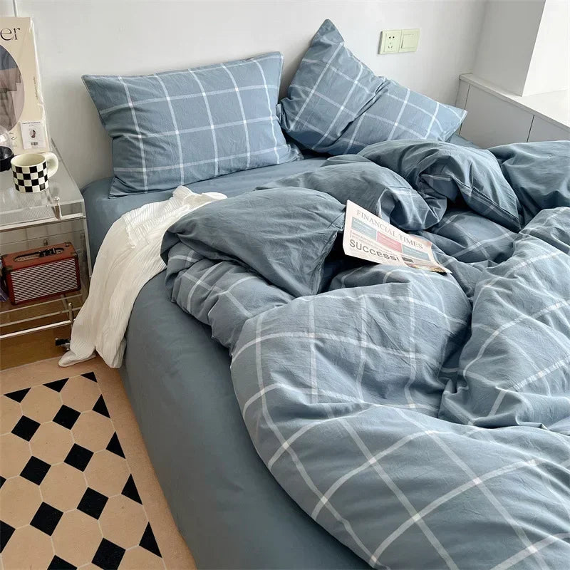 Cyflymder  Japanese Style Cotton Printed 4Pcs Bedding Sets Skin Friendly Ab Double-Sided Design Duvet Cover Washed Comfort Set for Adults