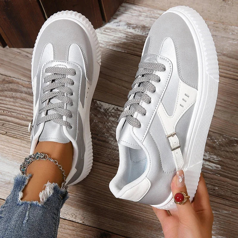 Cyflymder  Spring New Thick Sole Women's Vulcanize Shoes Casual Womens Lace-Up White Flats Shoes Comfortable Wear-Resistant Ladies Sneakers