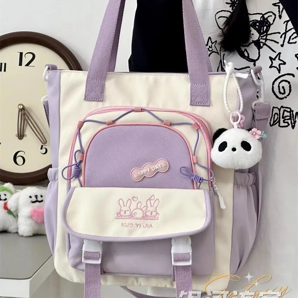 Cyflymder  Cute color blocking little fresh college girl crossbody bag Japanese ins large capacity student class single shoulder tote bag